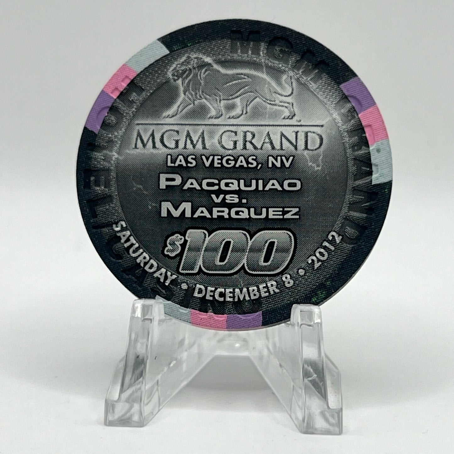 MGM Grand (Theme Hotel) Las Vegas Nevada 2012 'Pacquiao vs Marquez' LE $100 Casino Chip
