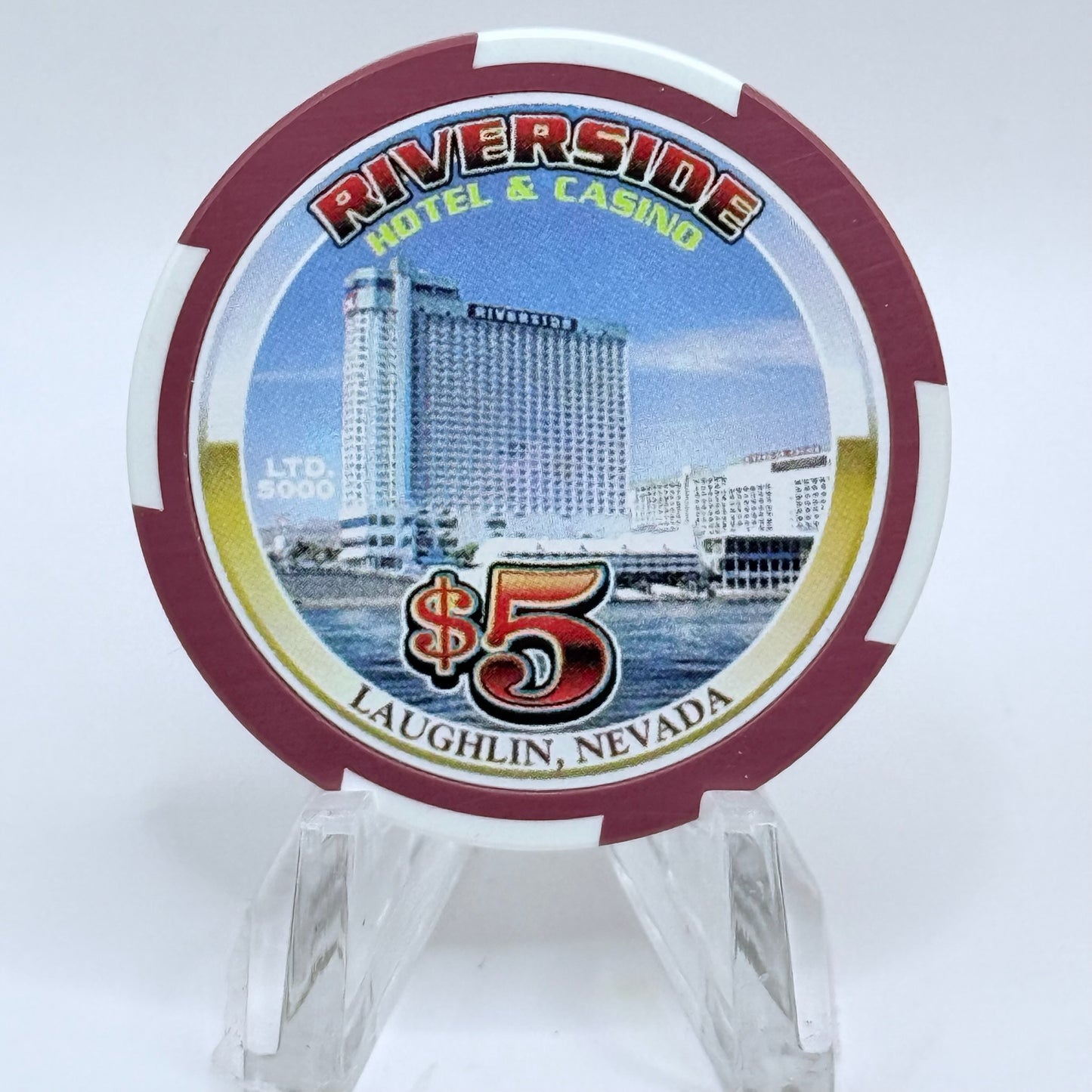Riverside Resort Casino Laughlin Nevada 2002 'River Run 20th Anniversary' LE $5 Casino Chip E2355