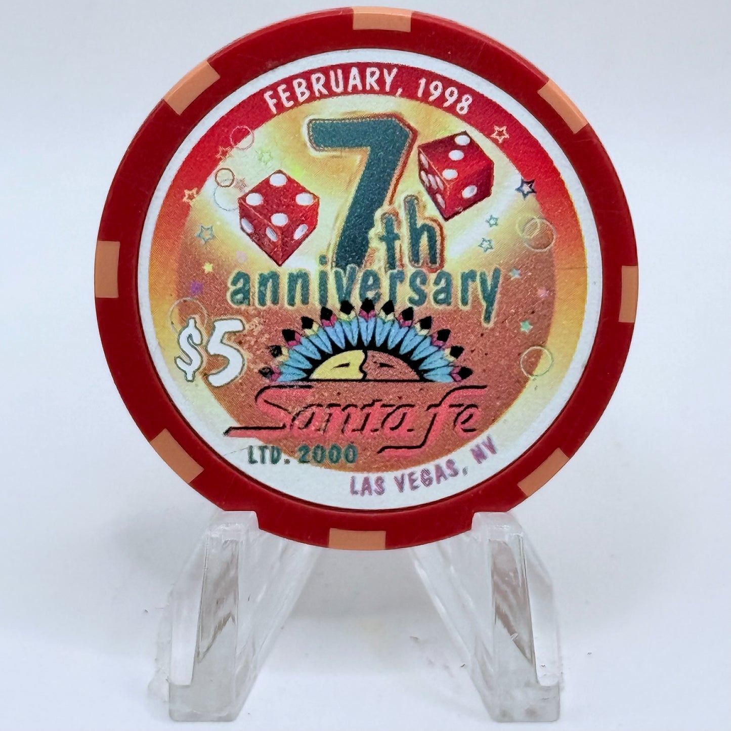 Santa Fe Las Vegas Nevada 1998 '7th Anniverary' LE $5 Casino Chip V1487