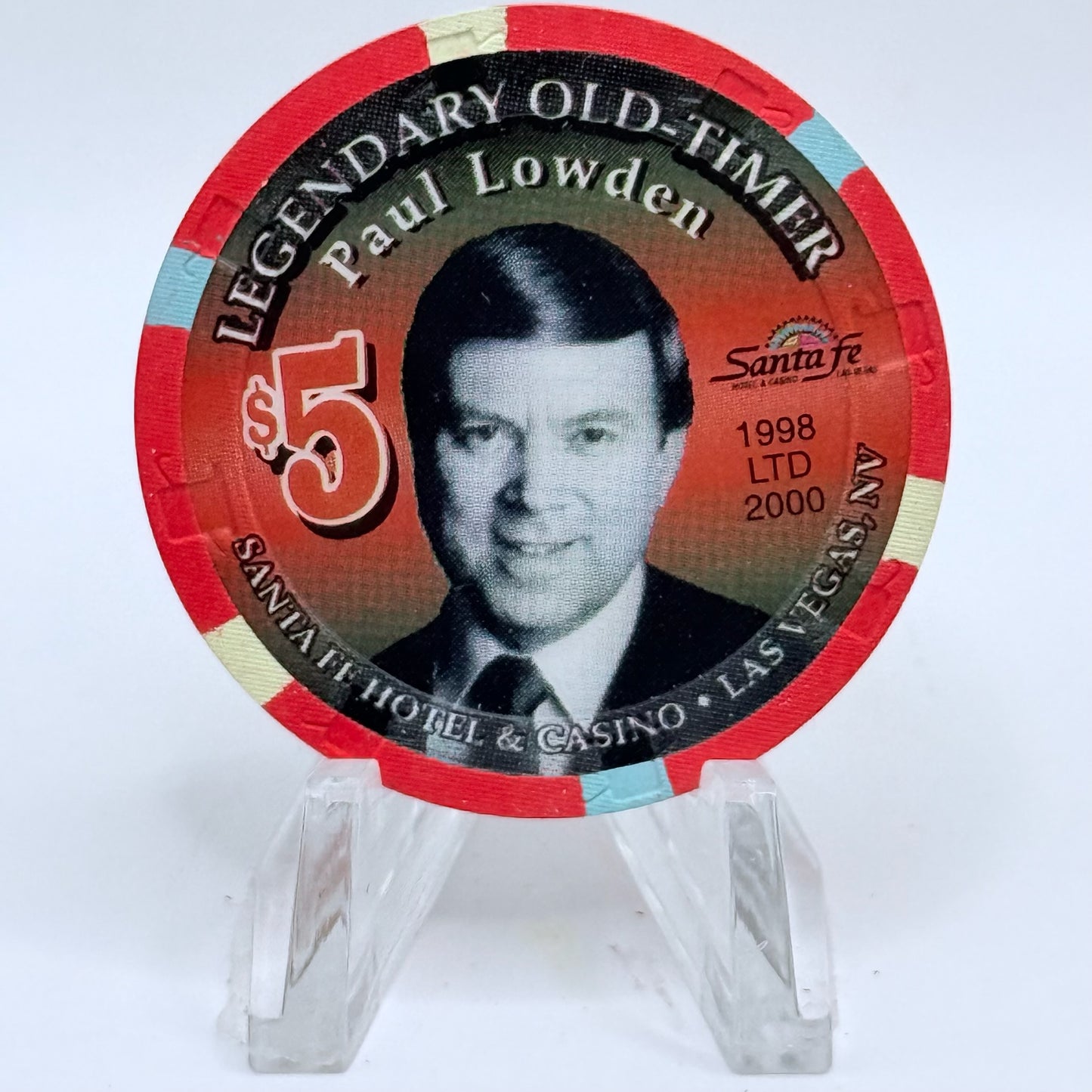 Santa Fe Las Vegas Nevada 1998 'Legendary Old Timer Paul Lowden' LE $5 Casino Chip V3386