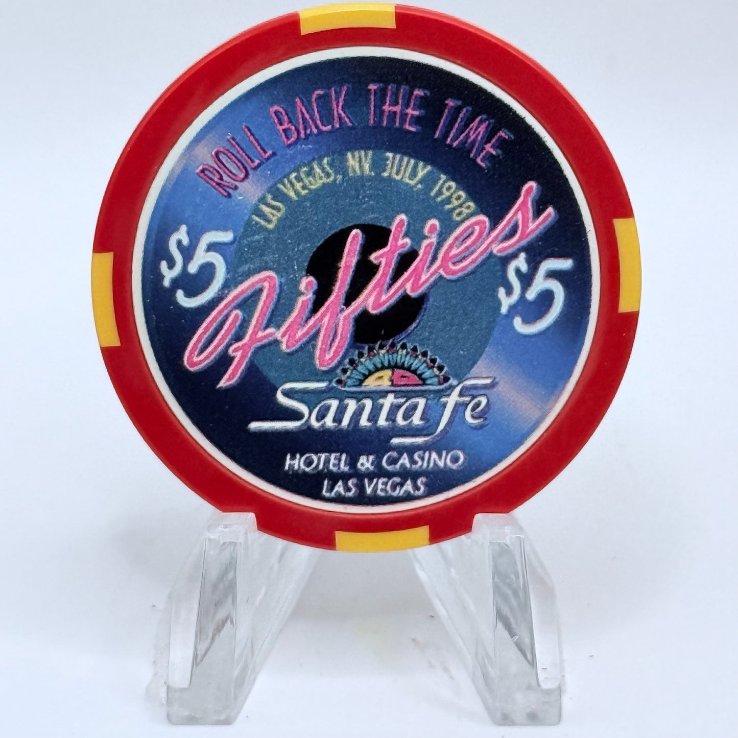 Santa Fe Las Vegas Nevada 1998 'Roll Back The Time Fifties' LE $5 Casino Chip V3387