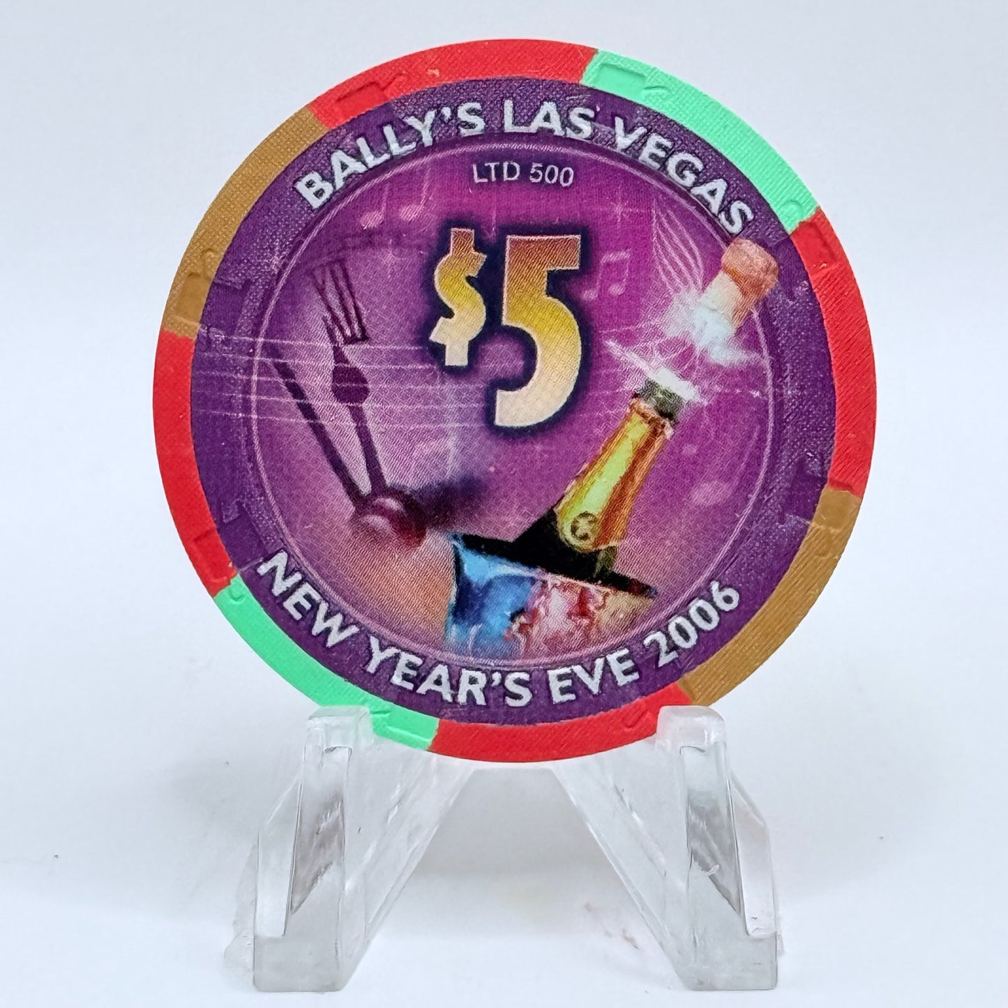 Bally's Las Vegas Nevada 2005 'New Years Eve' LE $5 Casino Chip E5019