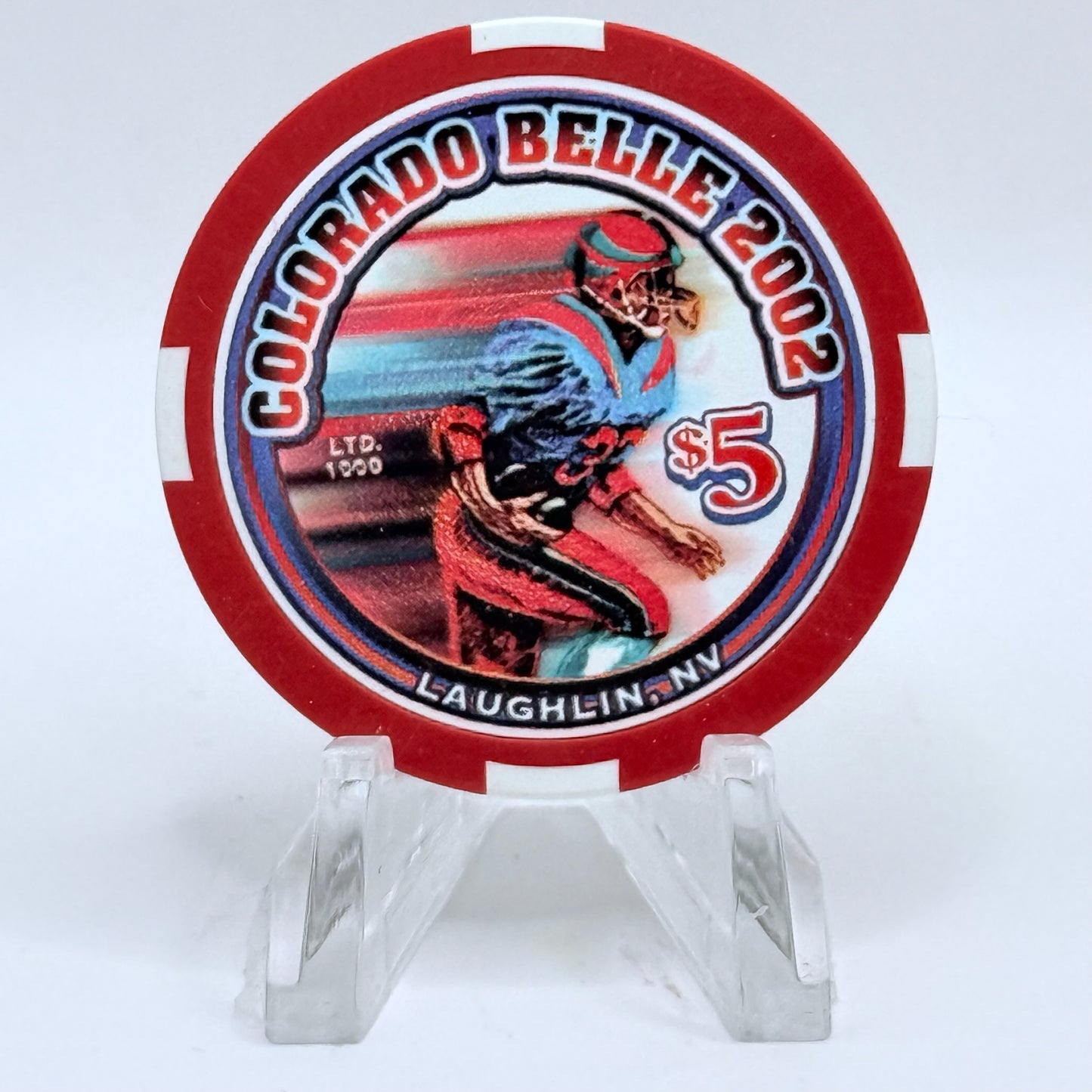 Colorado Belle Laughlin Nevada 2002 'The Big Game Day XXVI' LE $5 Casino Chip V8339