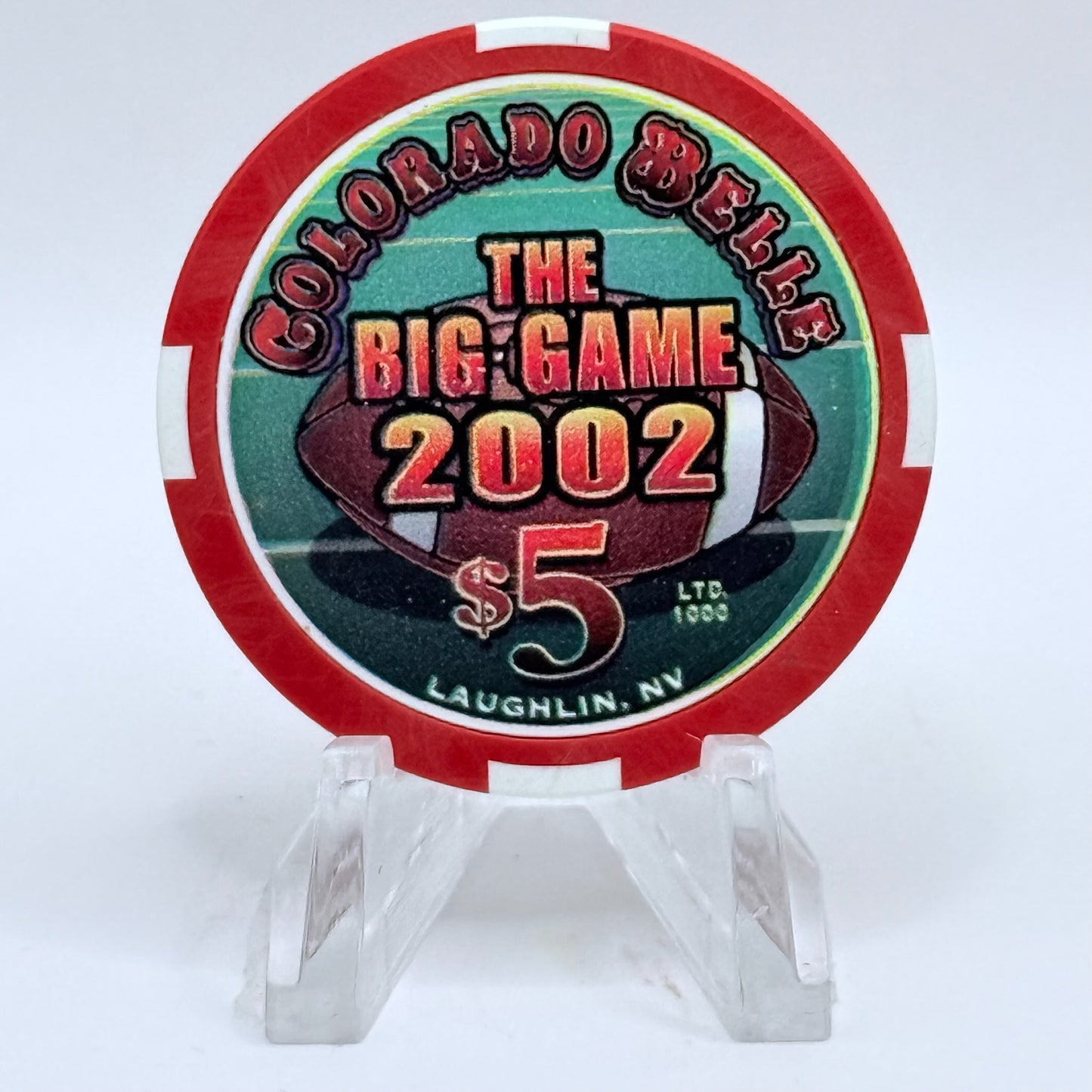 Colorado Belle Laughlin Nevada 2002 'The Big Game Day XXVI' LE $5 Casino Chip V8339
