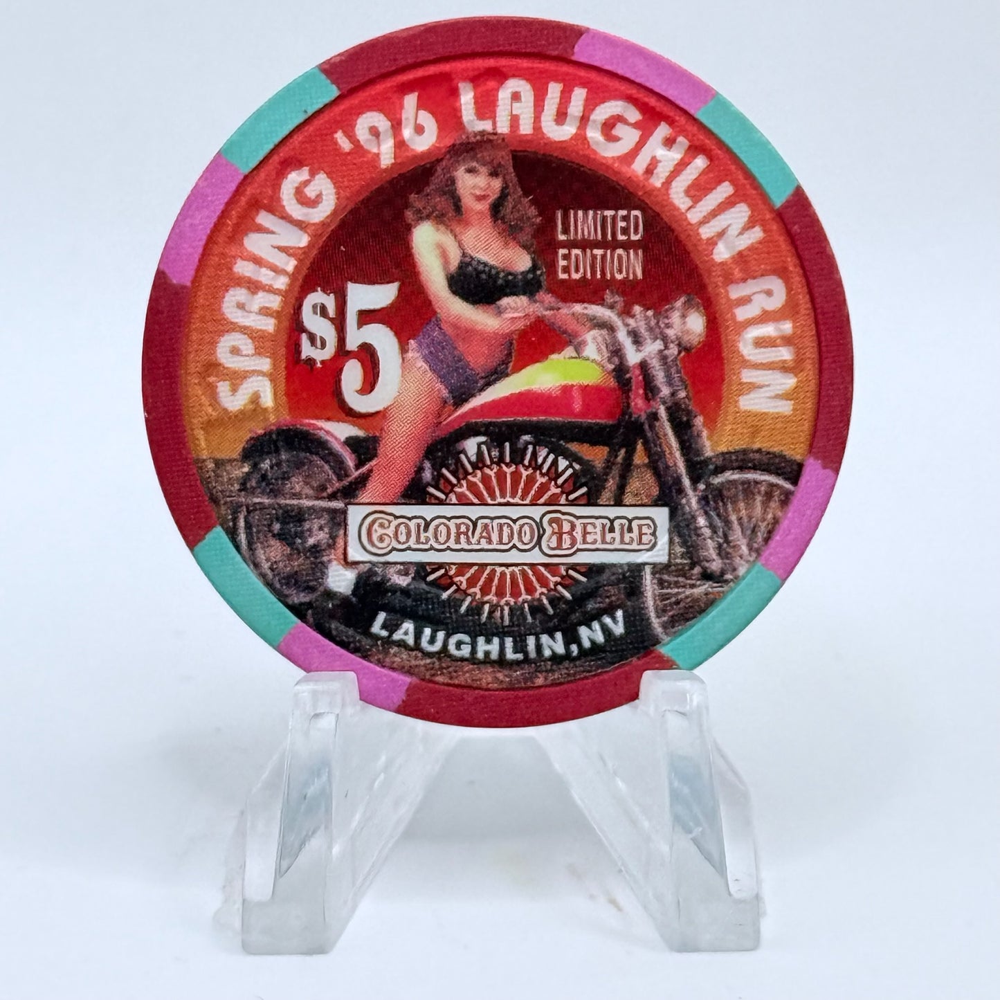 Colorado Belle Laughlin Nevada 1996 'Spring 96' Laughlin Run' LE $5 Casino Chip N8107