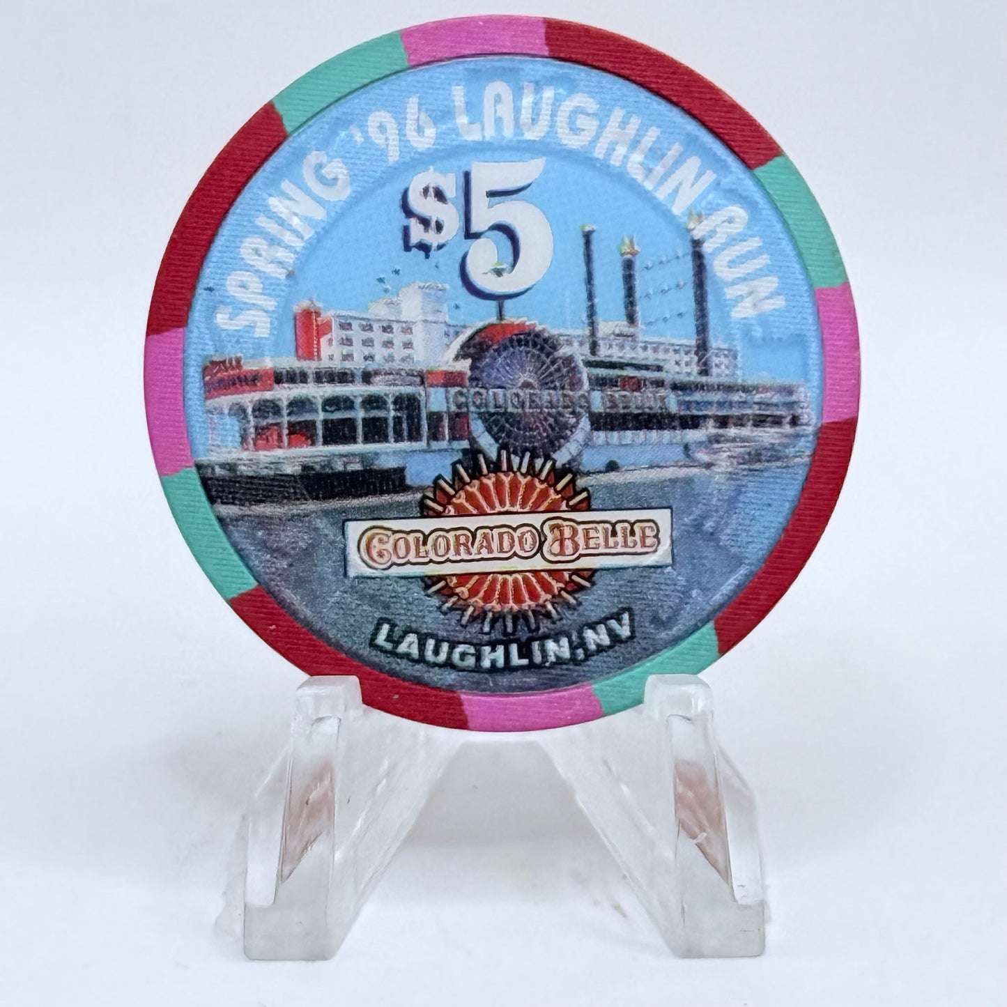 Colorado Belle Laughlin Nevada 1996 'Spring 96' Laughlin Run' LE $5 Casino Chip N8107
