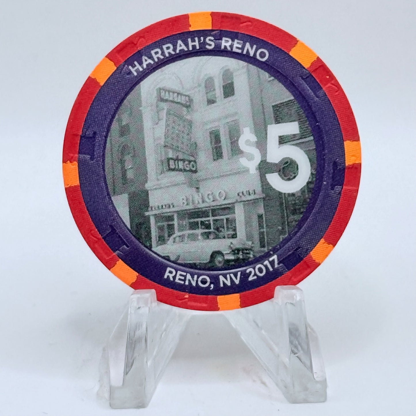 Harrah's Reno Nevada 2017 '80th Anniversary' LE $5 Casino Chip D2604