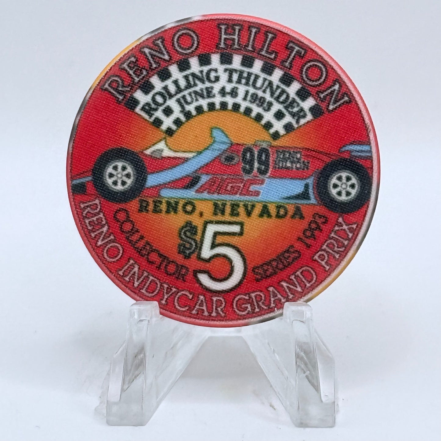 Hilton Resort Reno Nevada 1993 'Reno Indycar Grand Prix' LE $5 Casino Chip N0630