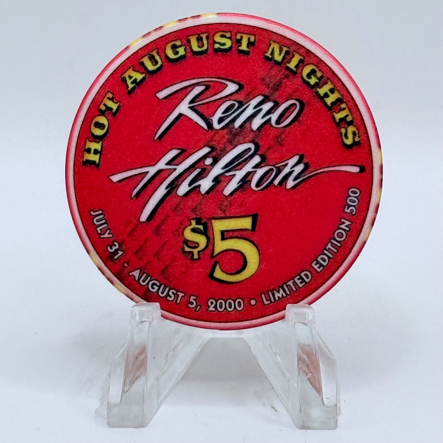 Hilton Resort Reno Nevada 2000 'Hot August Nights, Corvette Stingray' LE $5 Casino Chip V4569