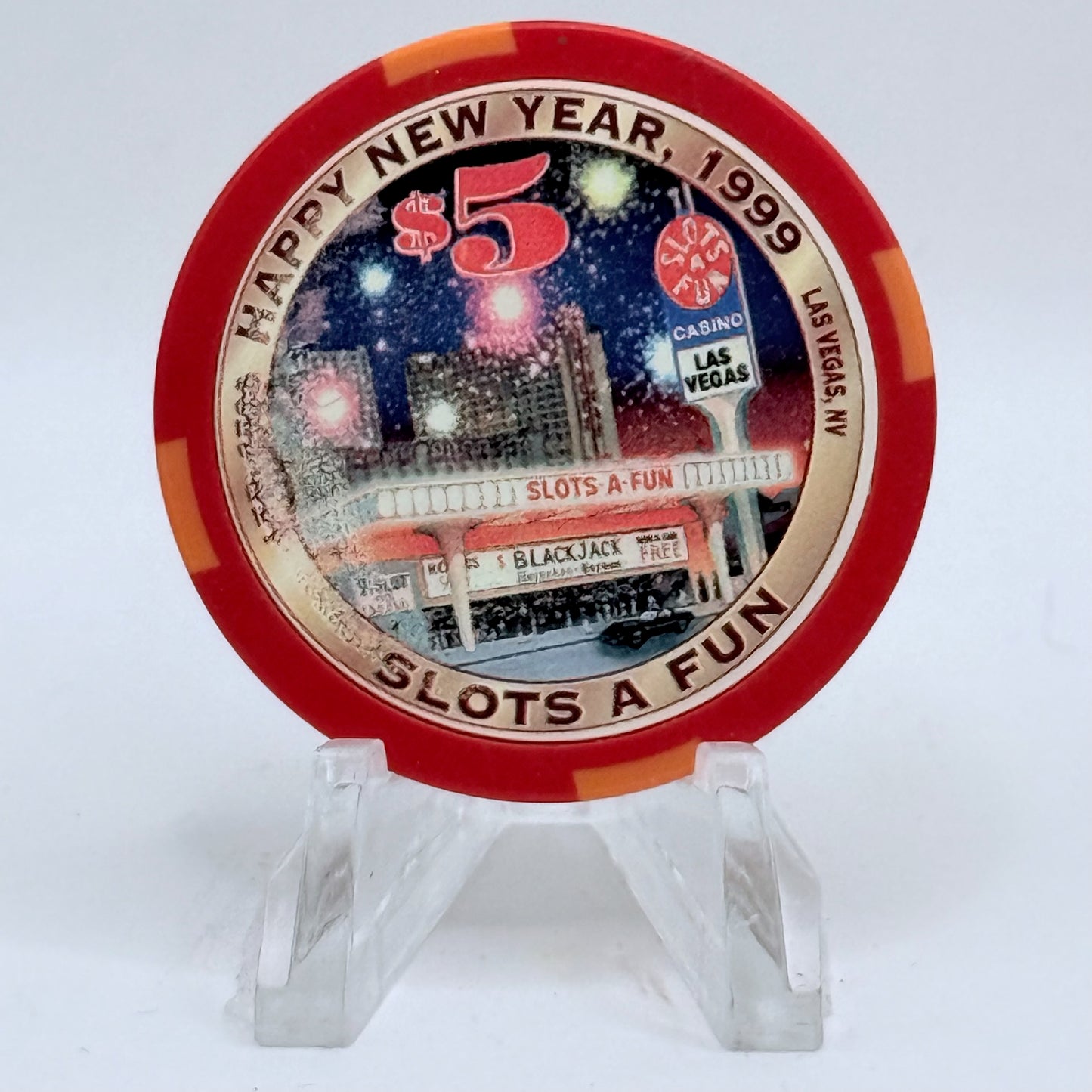 Slots-A-Fun Las Vegas Nevada 1999 'New Year' LE $5 Casino Chip V3437