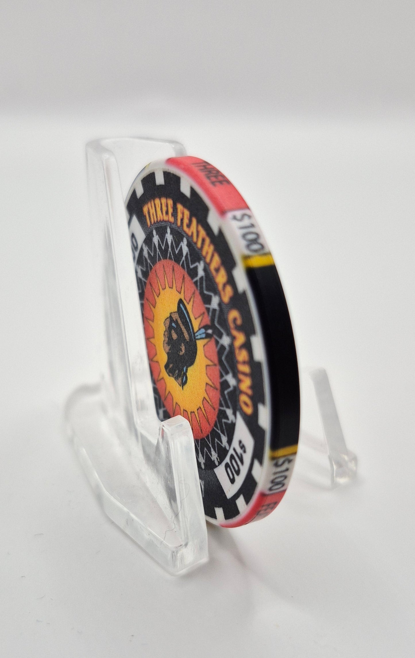 Three Feathers Casino Akwesasne Mohawk Reservation New York $100 Casino Chip