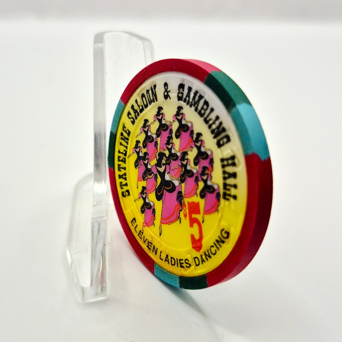 Stateline Saloon Amargosa Valley Nevada 1996 ' 11 Ladies Dancing' $5 Casino Chip N9174