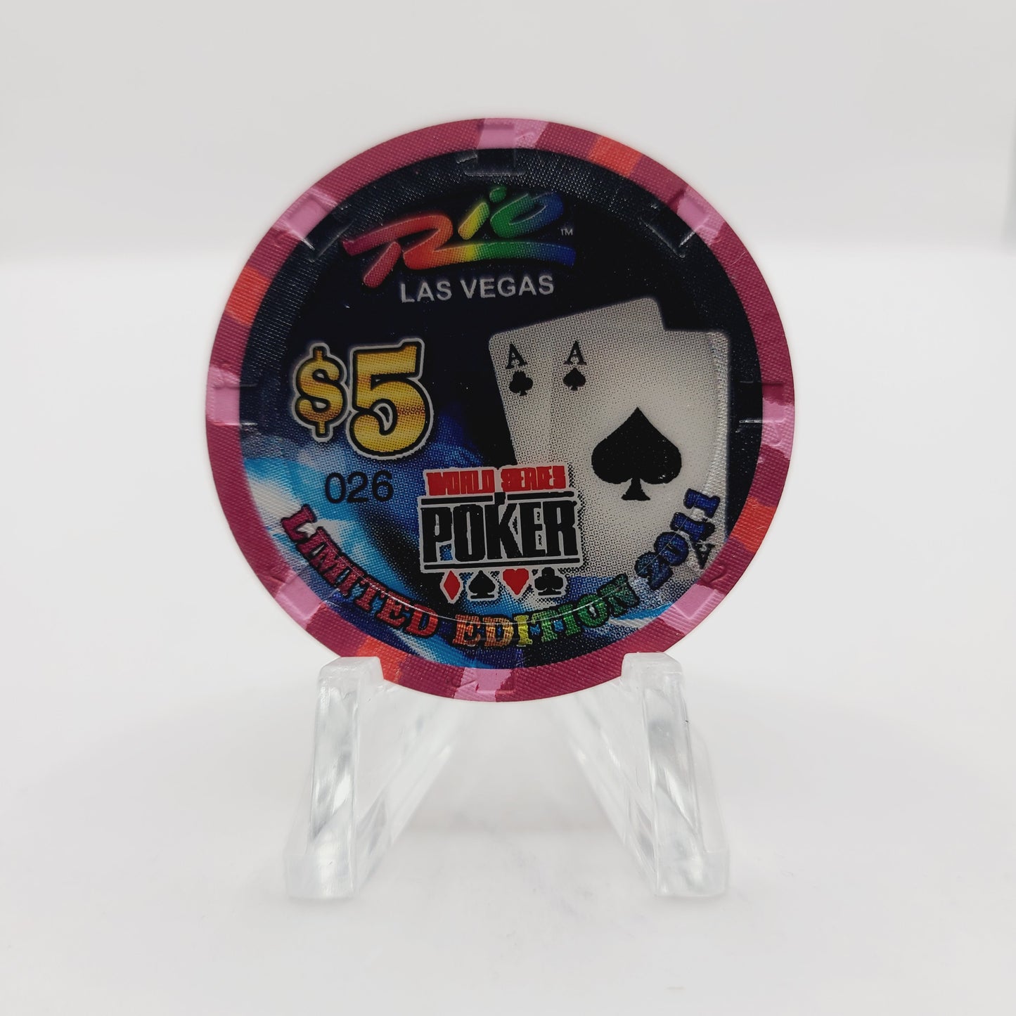Rio Hotel Casino Las Vegas Nevada 2011 WSOP "Black Aces" $5 Casino Chip D0195 Serial #026