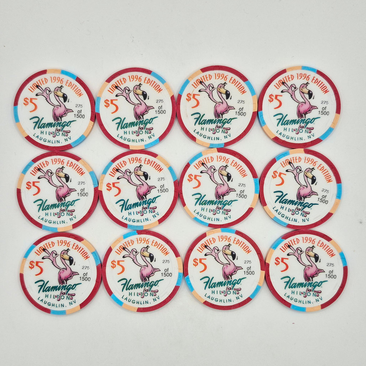 Flamingo Hilton Resort Casino Laughlin Nevada 1996 'Legends of the West' 12 Chip Set **Serial #275