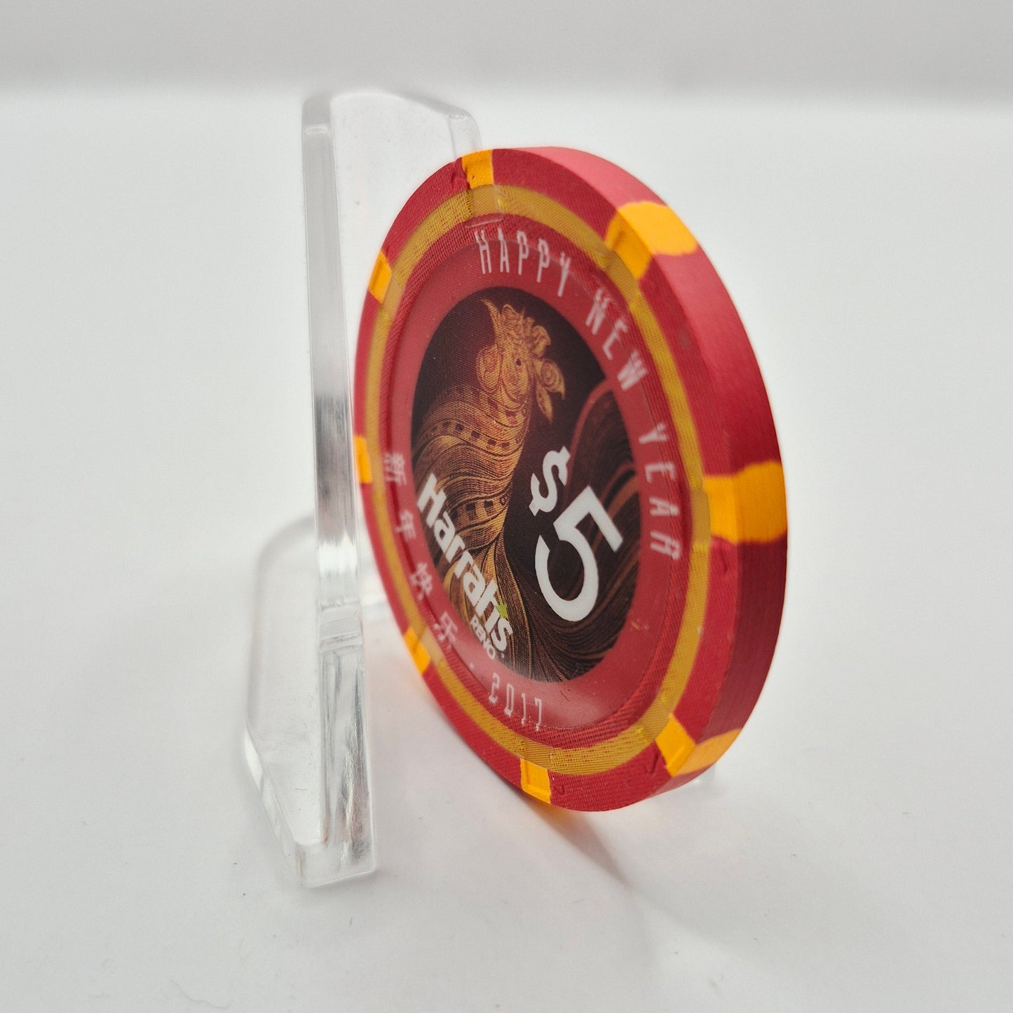 Harrah's Casino Hotel Reno Nevada 2017 'Chinese New Year of the Rooster' $5 Casino Chip D2595
