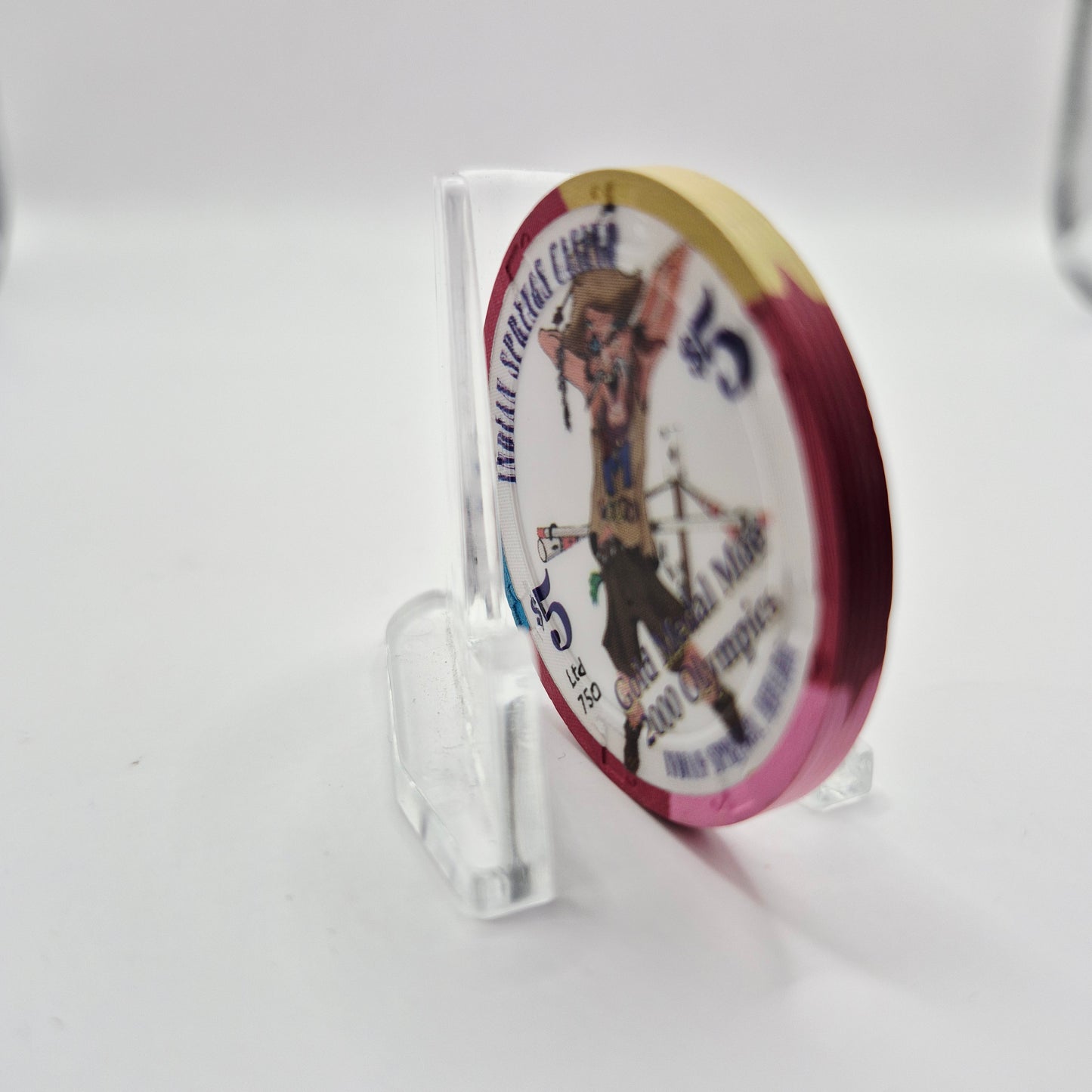 Indian Springs Casino Indian Springs NV, Golden Medal Moe 2000 Olympics $5 Chip V6926