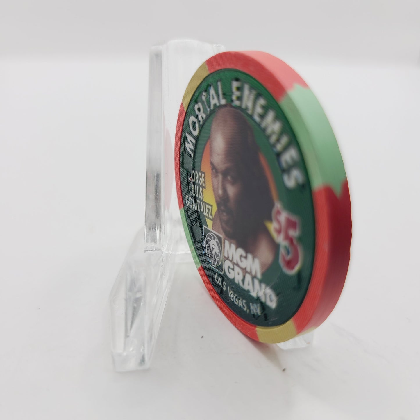 MGM Grand Resort Casino Las Vegas Nevada 1995 "Riddick Bowe vs.Jorge Luis Gonzalez" $5 Casino Chip N1183 LMT 7500
