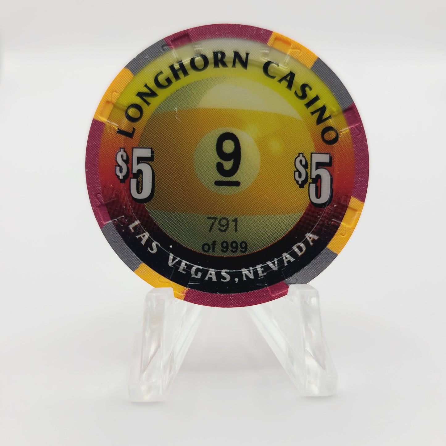 Longhorn Casino Las Vegas Nevada 1998 "9th Anniversary" $5 Casino Chip V1043