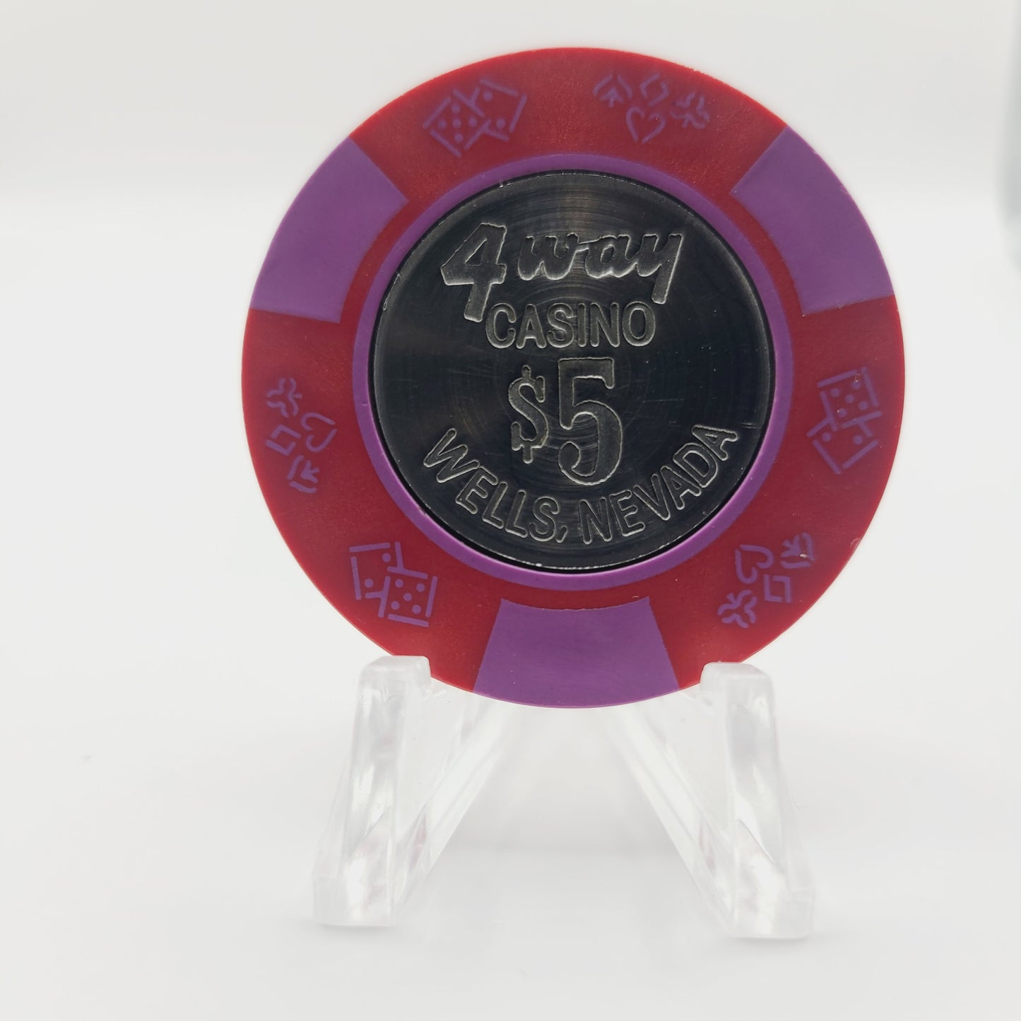 4 Way Casino Wells Nevada 1989 $5 "Coin Inlay" Casino Casino Chip N3145