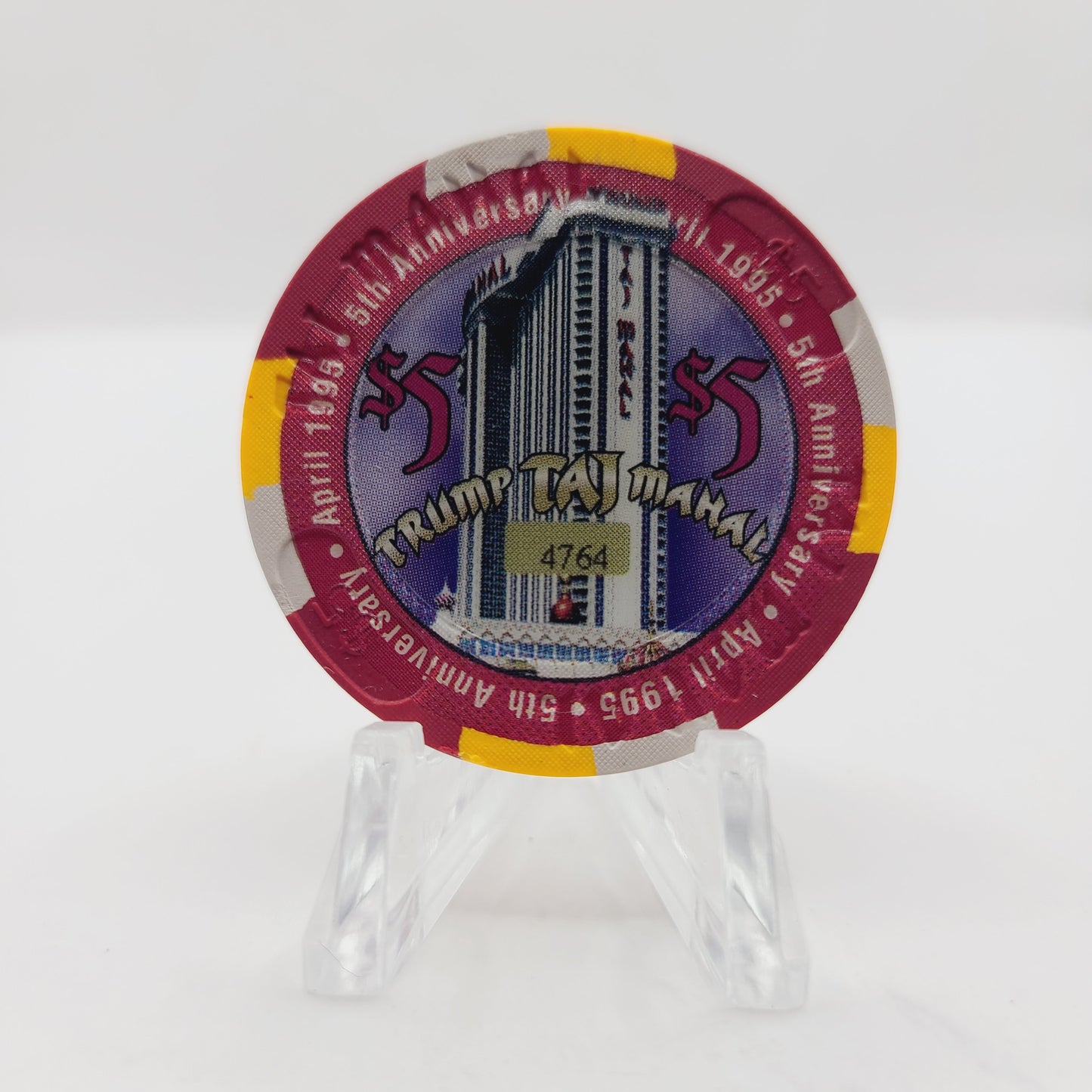 Trump Taj Mahal Hotel Casino Atlantic City New Jersey 1995 "5th Anniversary" $5 Casino Chip