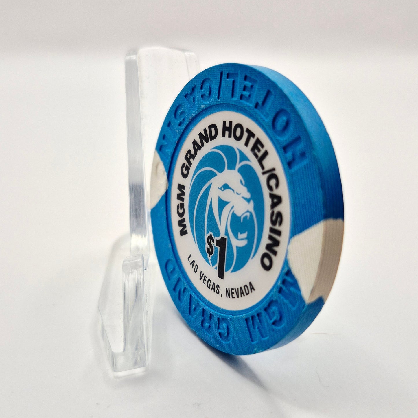 MGM Grand Hotel Casino Las Vegas Nevada 1996 $1 Casino Chip N8747 "Med.Blue Lion"