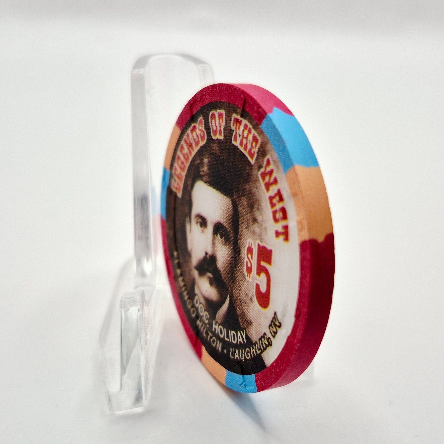 Flamingo Hilton Laughlin Nevada 1996 'Legends of the West - Doc Holiday' Series 8 LE $5 Casino Chip N8289
