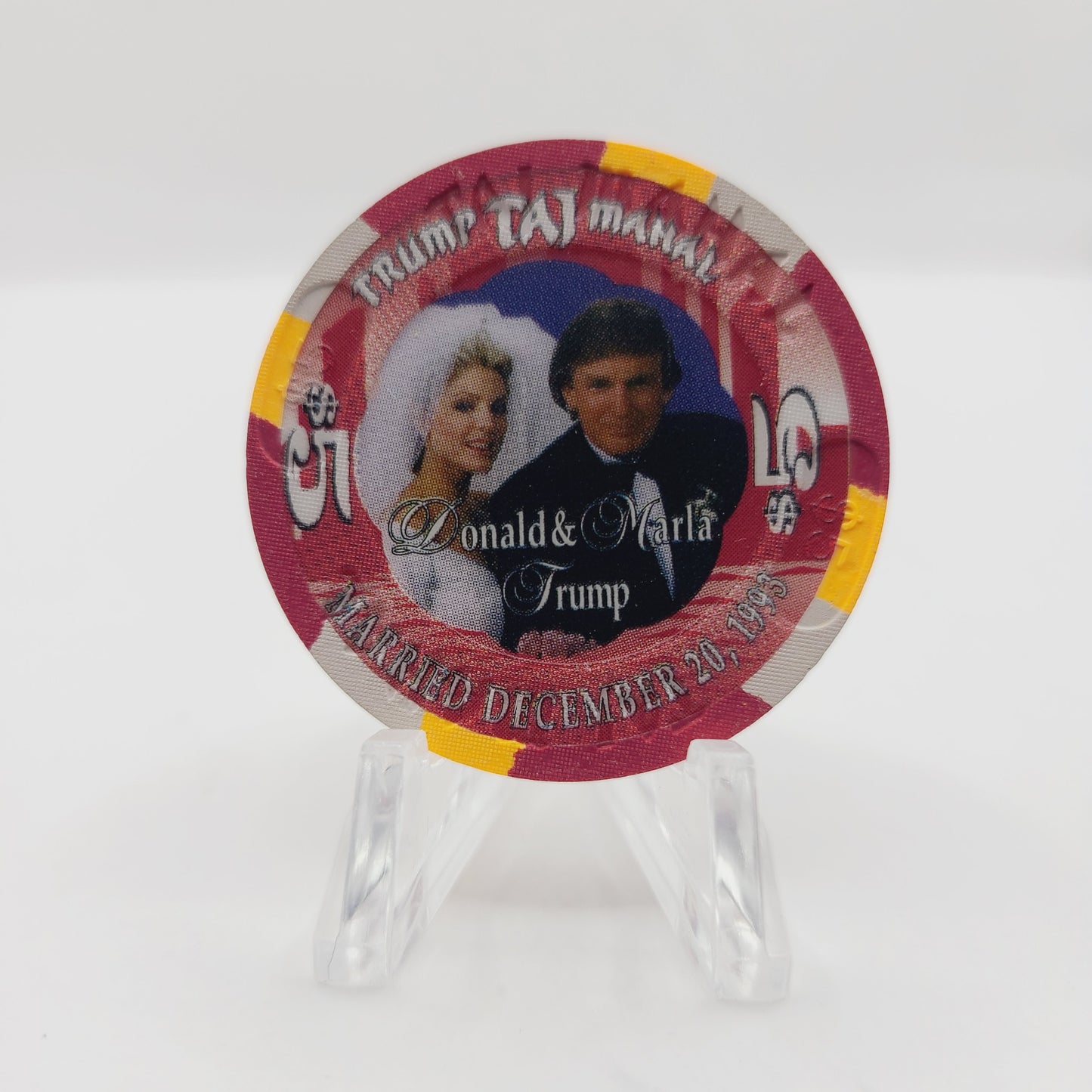 Trump Taj Mahal Hotel Casino Las Vegas Nevada 1993 "Donald & Marla Trump" $5 Casino Chip