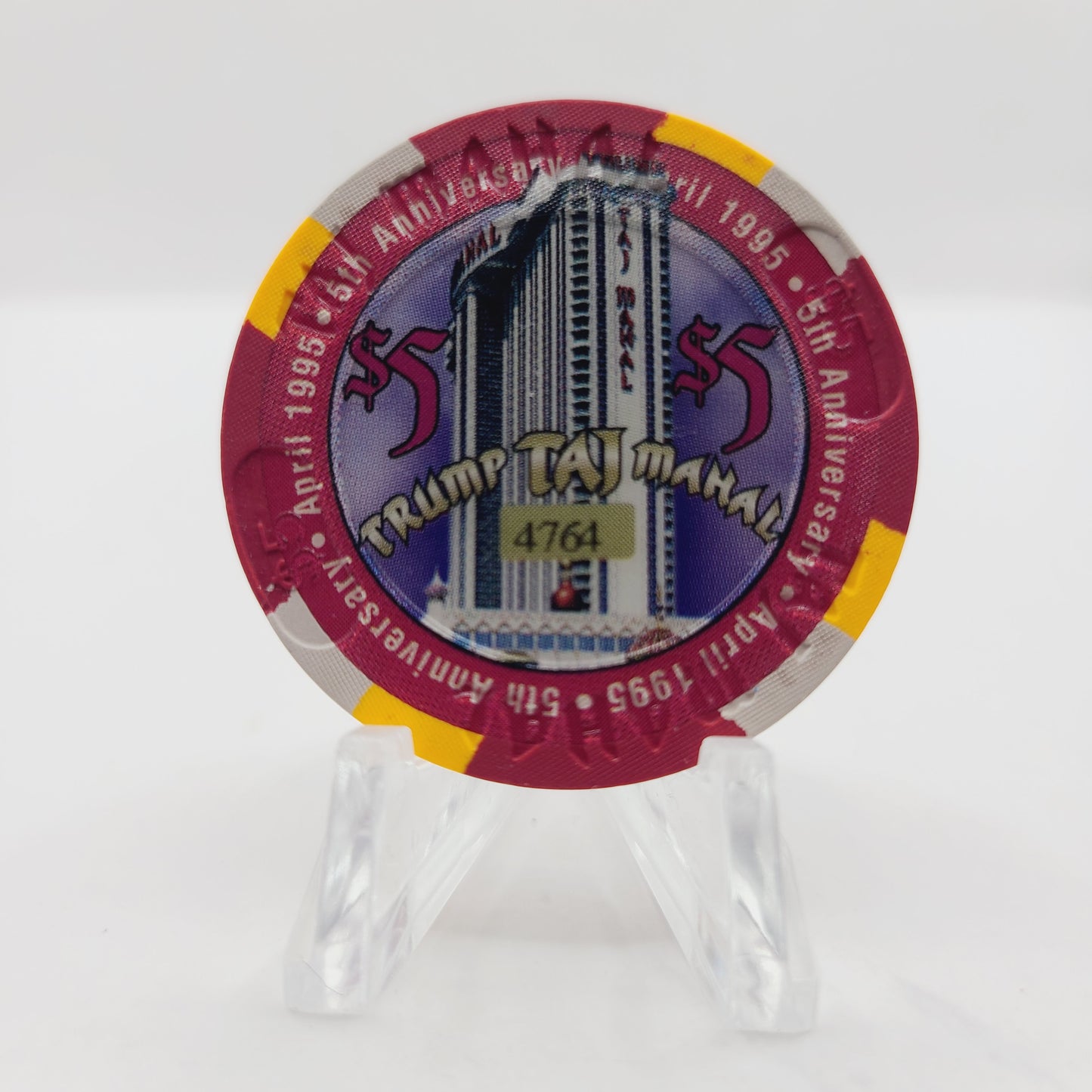 Trump Taj Mahal Hotel Casino Atlantic City New Jersey 1995 "5th Anniversary" $5 Casino Chip