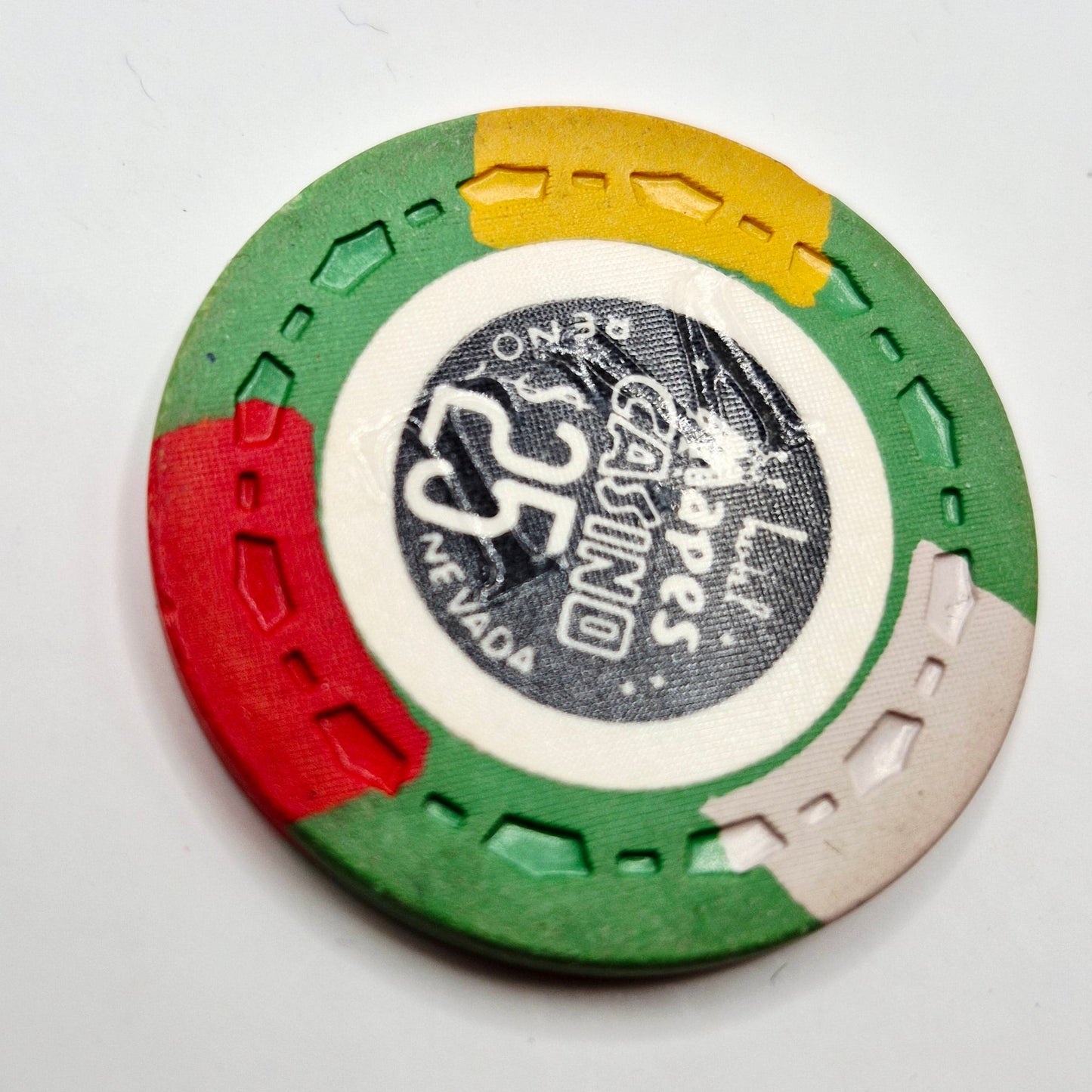 Mapes Hotel Casino Reno Nevada 1969 $25 Casino Chip N5229 'OVERSTAMPED WITH INITIALS TM"