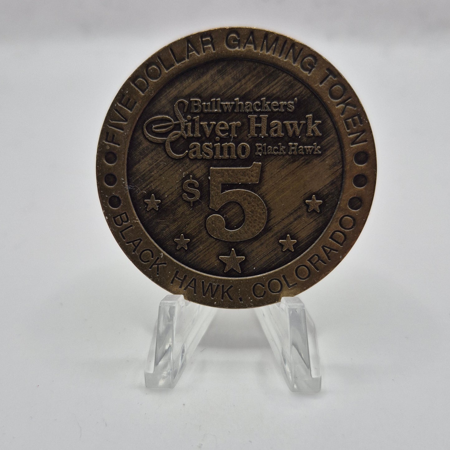Bullwhackers Silver Hawk Casino Black Hawk Colorado 1996 $5 Gaming Token