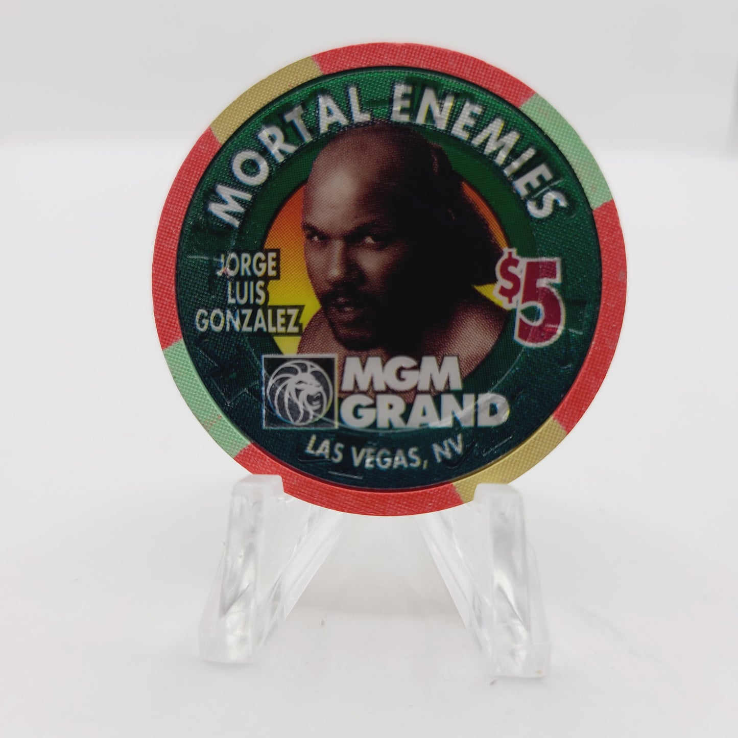 MGM Grand Resort Casino Las Vegas Nevada 1995 "Riddick Bowe vs.Jorge Luis Gonzalez" $5 Casino Chip N1183 LMT 7500