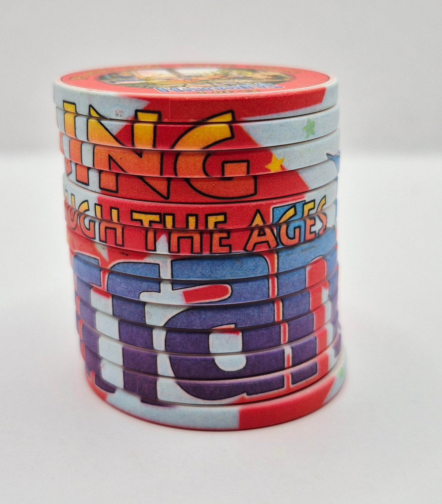Harrah's Hotel Casino Reno Nevada 2000 'Gaming Through the Ages' Stackable With Edge Design 13 $5 Chip Collection