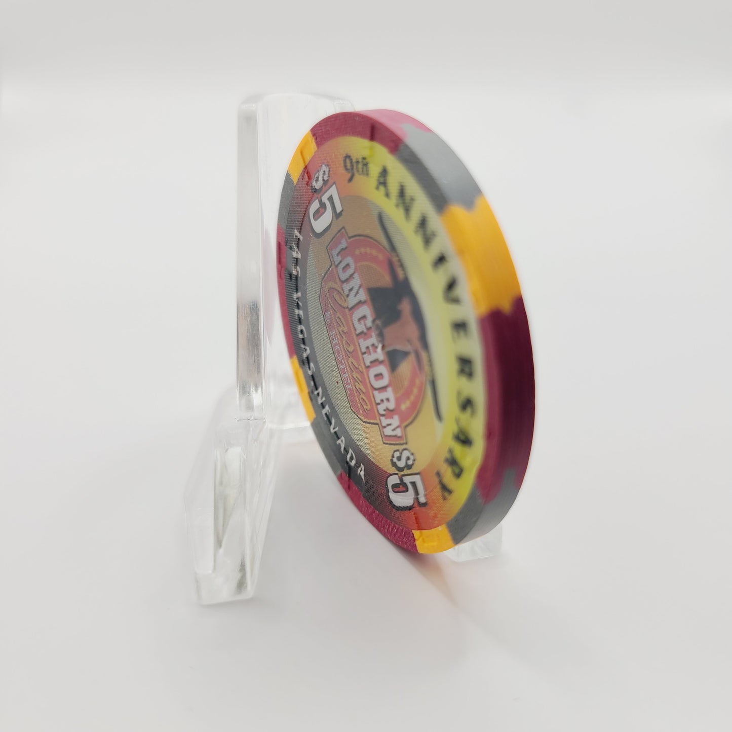 Longhorn Casino Las Vegas Nevada 1998 "9th Anniversary" $5 Casino Chip V1043