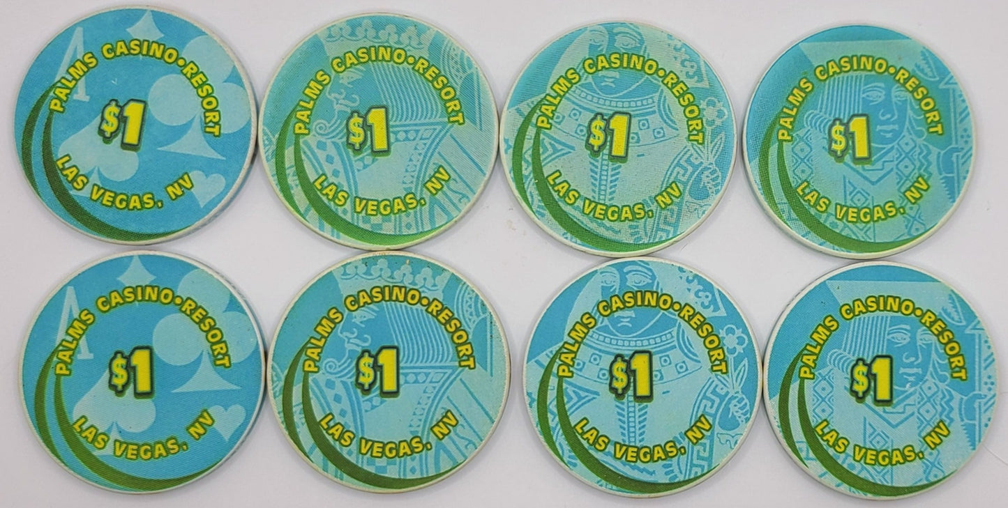 Palms Hotel Casino Las Vegas NV 2 sets of 4 $1 Chips 2005 E4312 and 2006 E4949.