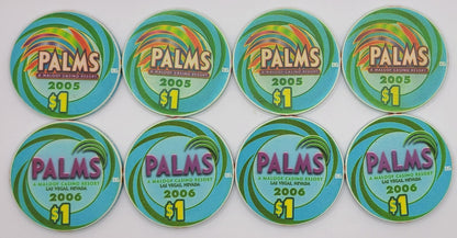 Palms Hotel Casino Las Vegas NV 2 sets of 4 $1 Chips 2005 E4312 and 2006 E4949.