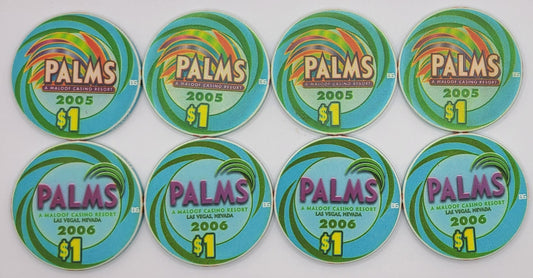 Palms Hotel Casino Las Vegas NV 2 sets of 4 $1 Chips 2005 E4312 and 2006 E4949.