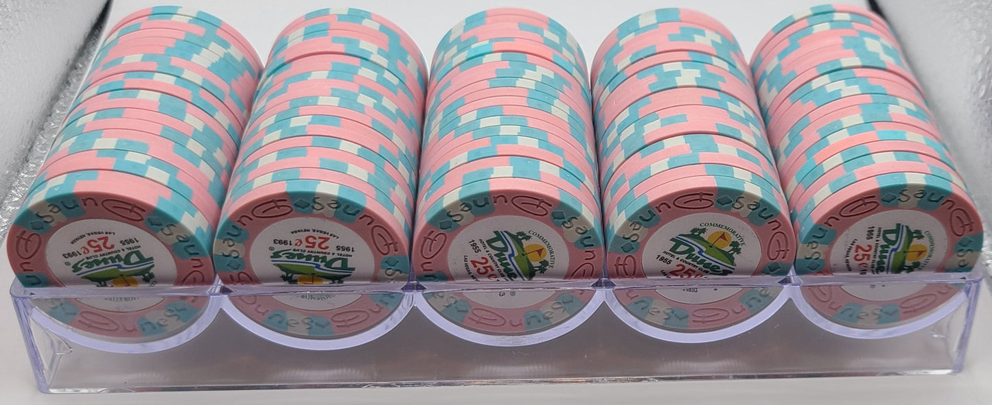 Dunes Casino Las Vegas NV $.25 Commemorative Tribute Chips Rack of 100