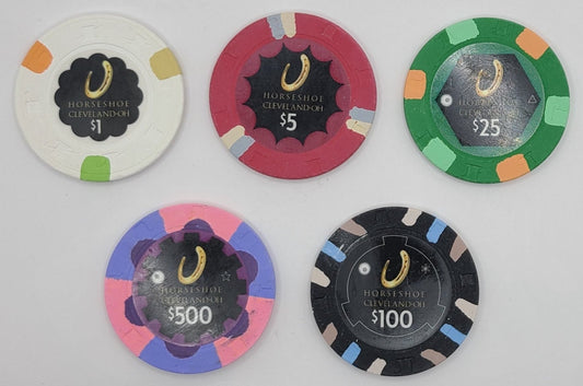 Horseshoe Casino Cleveland OH 5 Chip Bundle $1, $5 ,$25 , $100 , $500 Chips