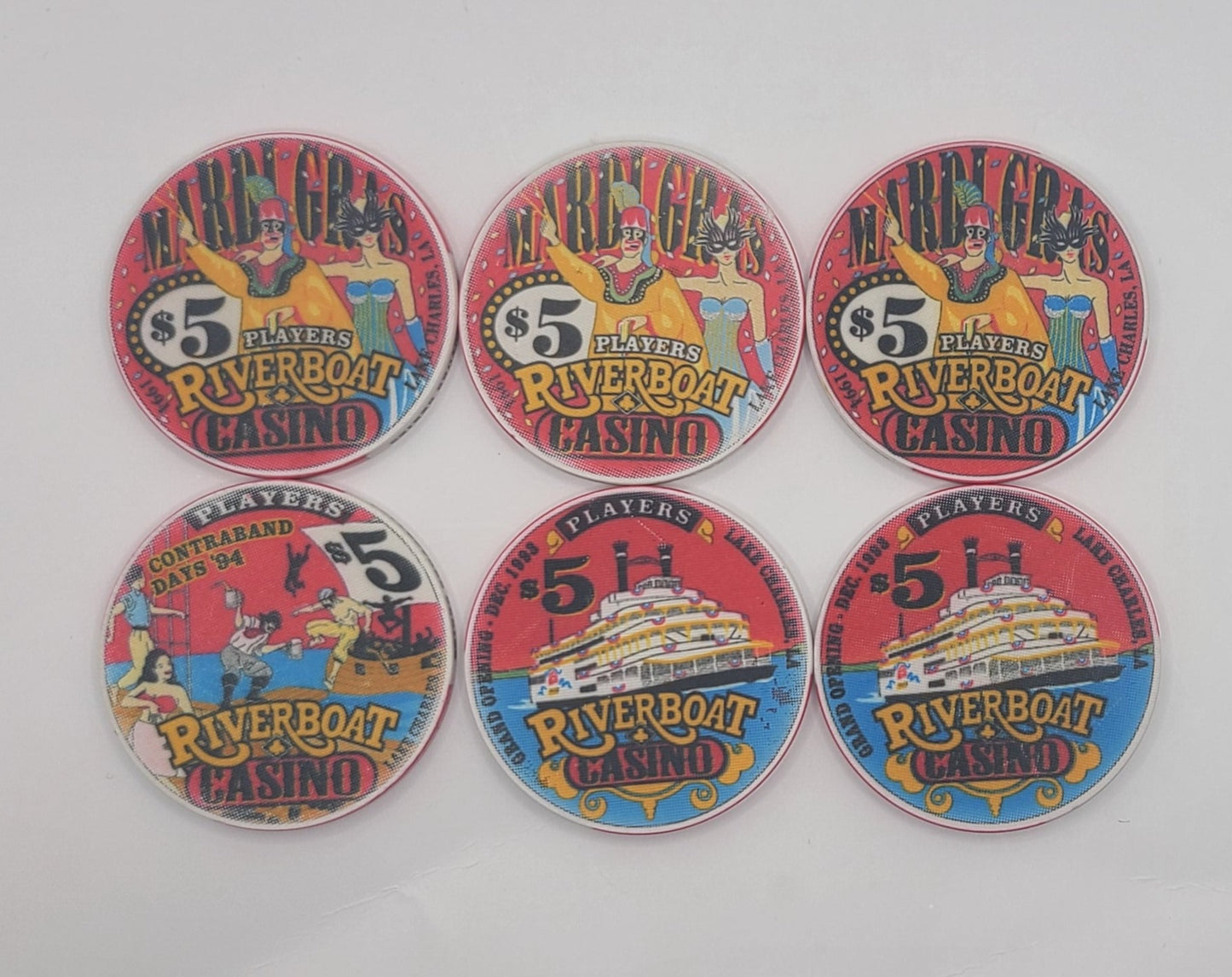 Players Island Riverboat Casino Lake Charles LA $5 6 Chip Bundle