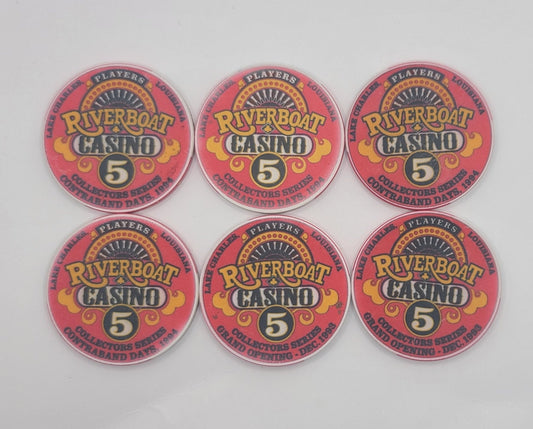 Players Island Riverboat Casino Lake Charles LA $5 6 Chip Bundle