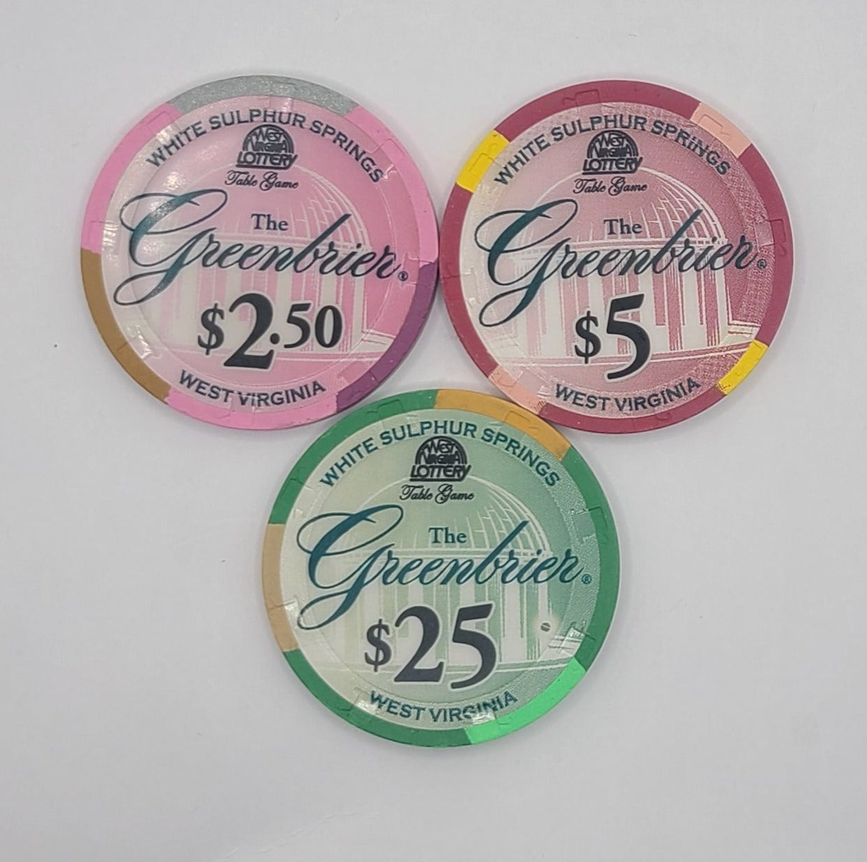 The Greenbrier Resort Casino White Sulphur Springs West Virginia, 3 Chip Bundle $2.50,$5,$25