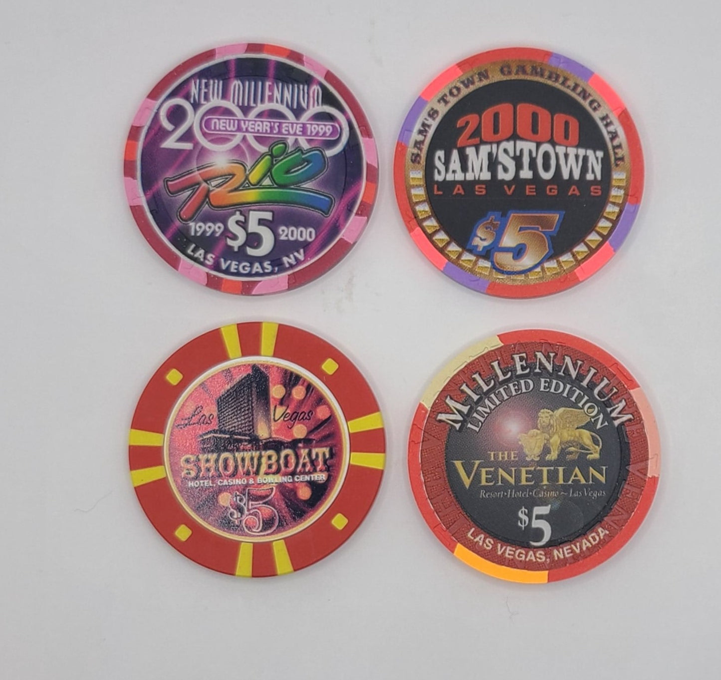 4 Chip Millennium $5 Chip Bundle Rio,Venetian,Showboat,Sam's Town