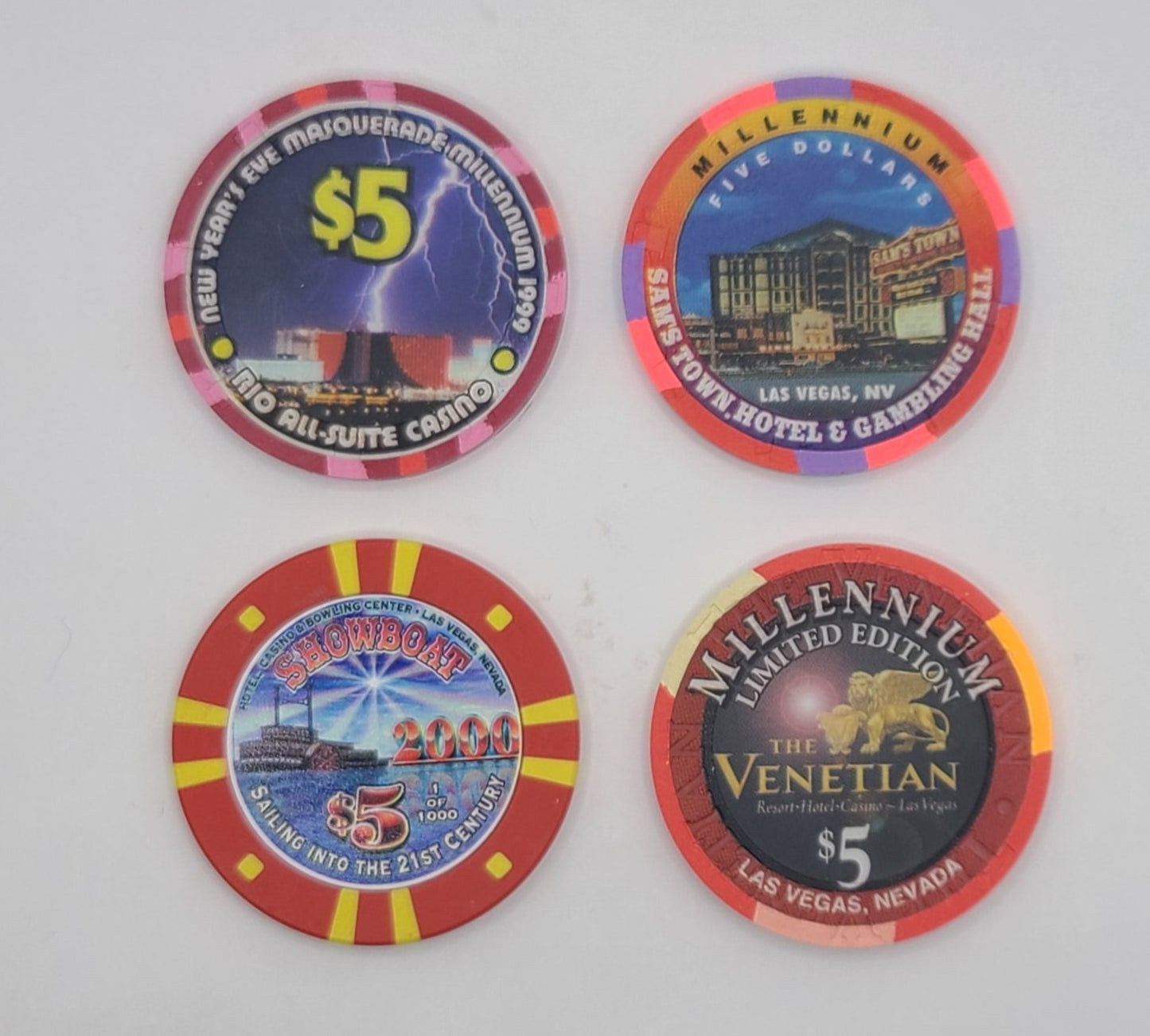 4 Chip Millennium $5 Chip Bundle Rio,Venetian,Showboat,Sam's Town