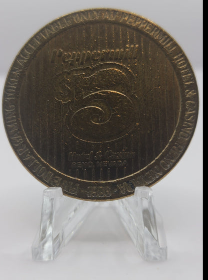 Peppermill Hotel Casino Reno NV 1986 $5 Gaming Token