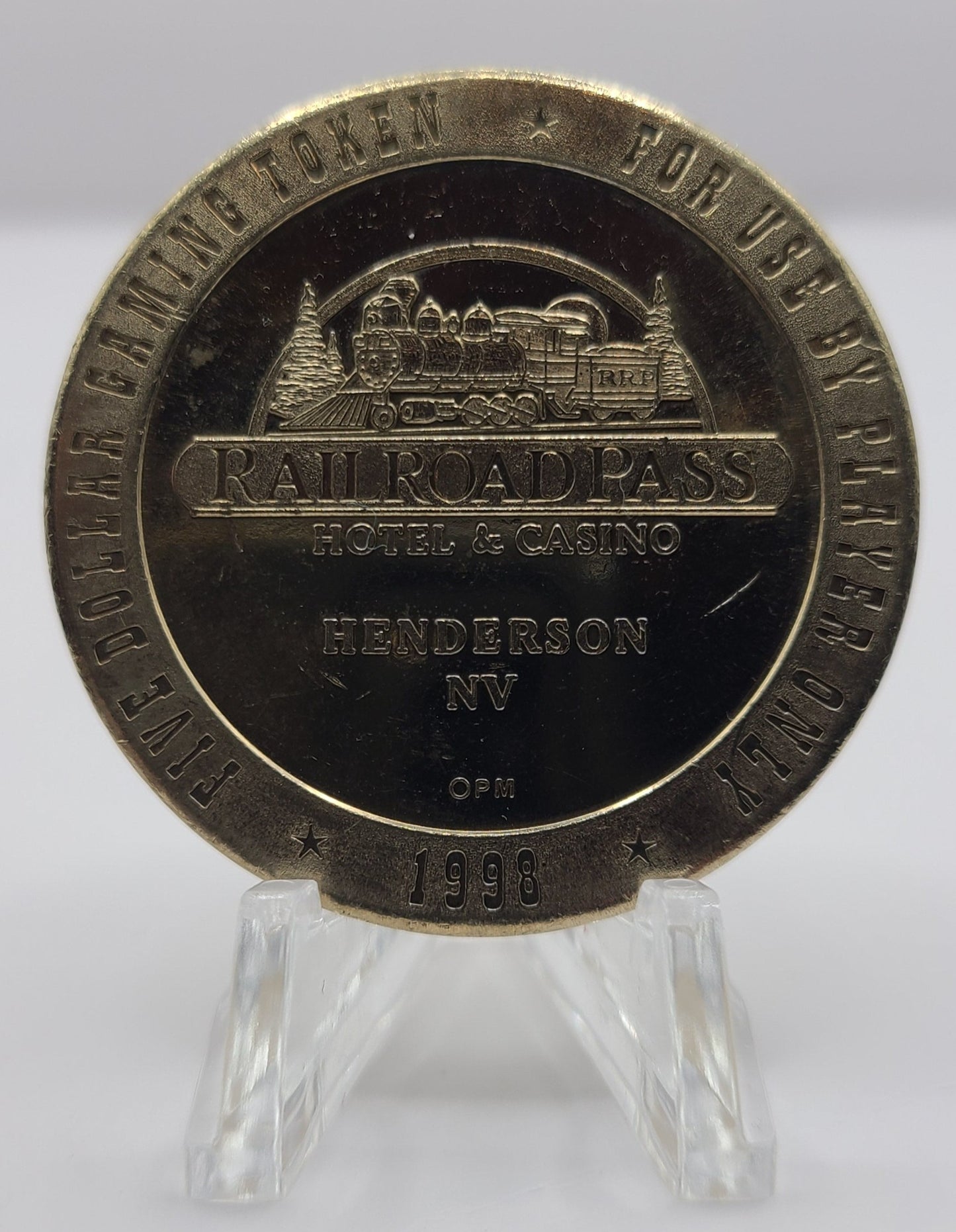 Railroad Pass Hotel Casino Henderson NV 1998 $5 Gaming Token