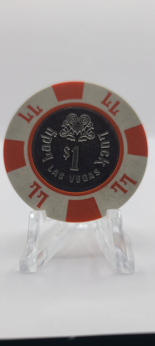 Lady Luck Hotel Casino Las Vegas Nevada 1980's $1 "Coin Inlay" Chip N1842.S2