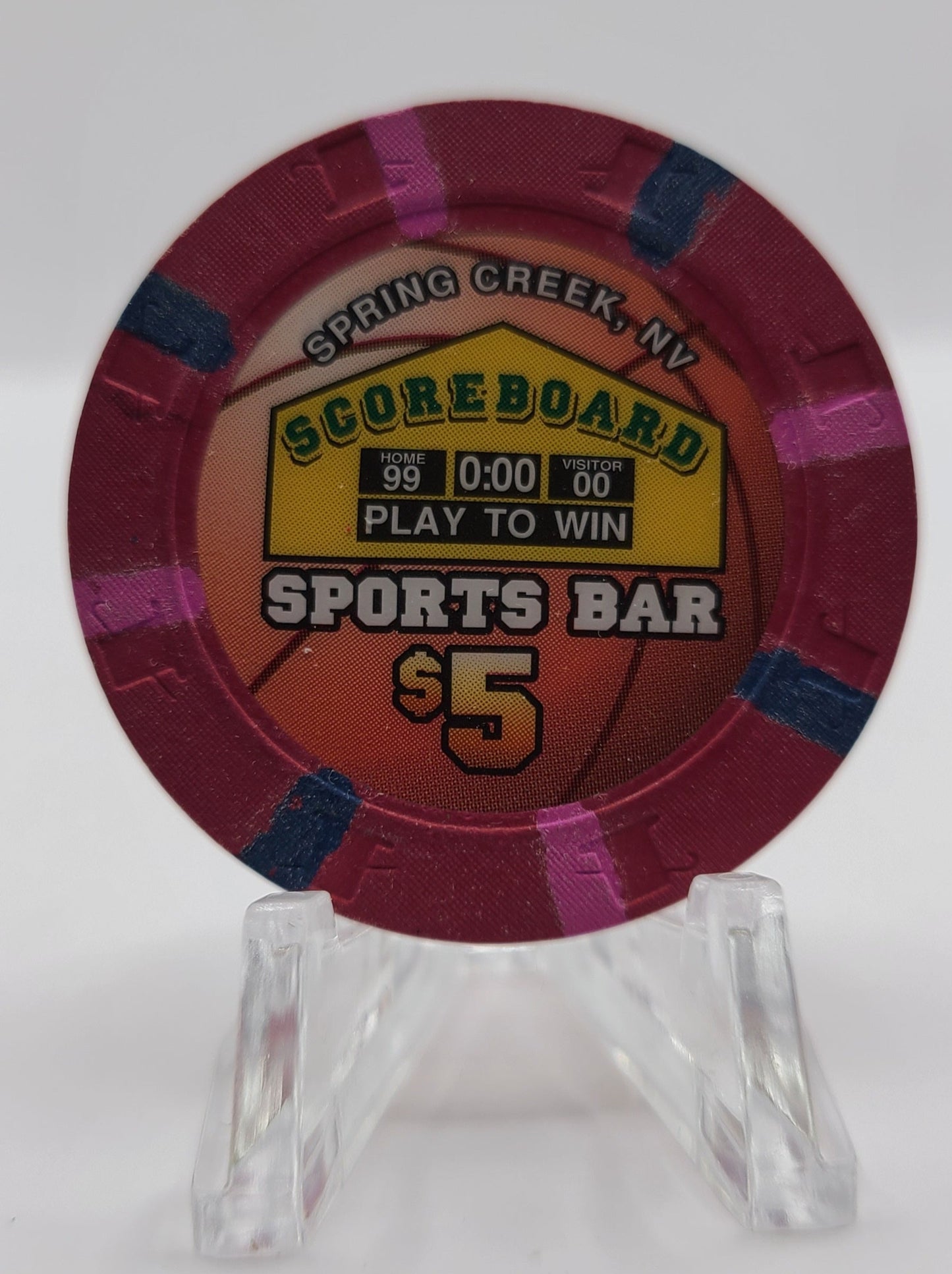 Scoreboard Sports Bar Casino Spring Creek Nevada 1997 $5 Chip V1489