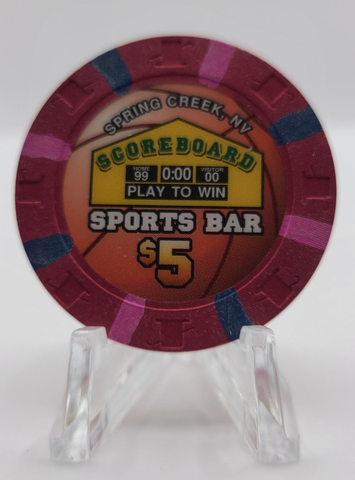 Scoreboard Sports Bar Casino Spring Creek Nevada 1997 $5 Chip V1489