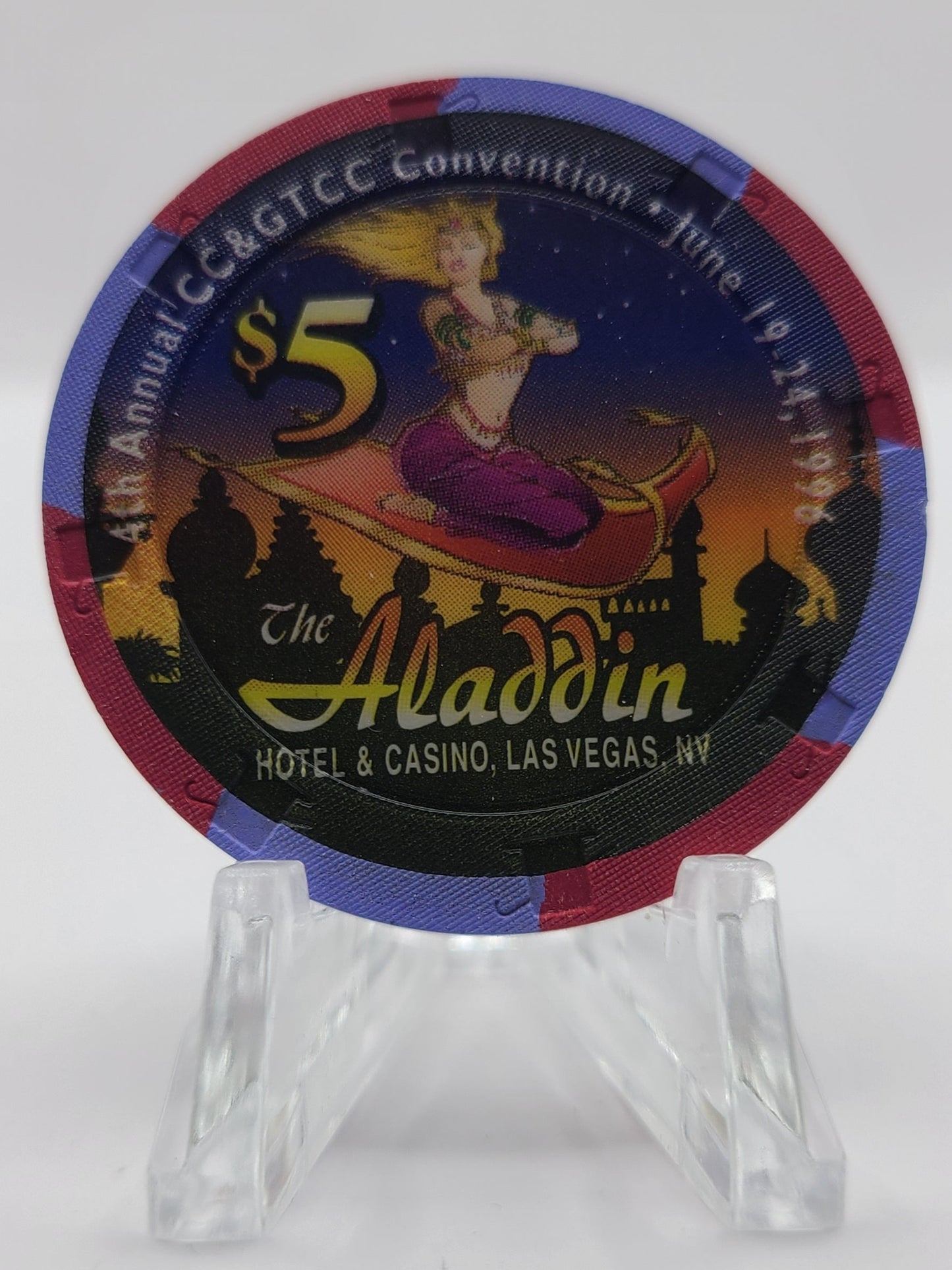 Aladdin Casino Las Vegas Nevada 1996 $5 Chip" N4074  "1996 4th Annual CC&GTCC Convention"