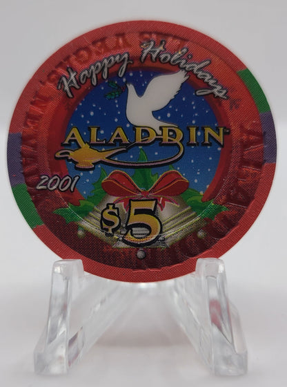 Aladdin Resort Casino Las Vegas Nevada 2001 "Happy Holidays" $5 Chip V7812